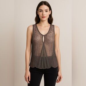 Parker Embellished Beaded Sheer Silk Tank Top XS